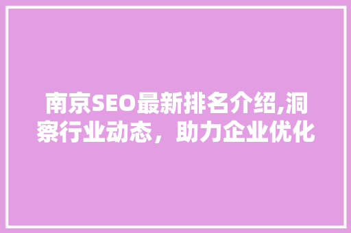 南京SEO最新排名介绍,洞察行业动态，助力企业优化步骤