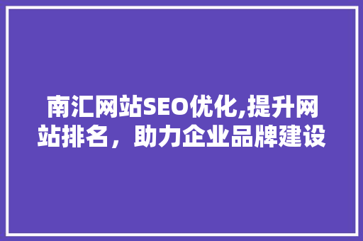 南汇网站SEO优化,提升网站排名，助力企业品牌建设