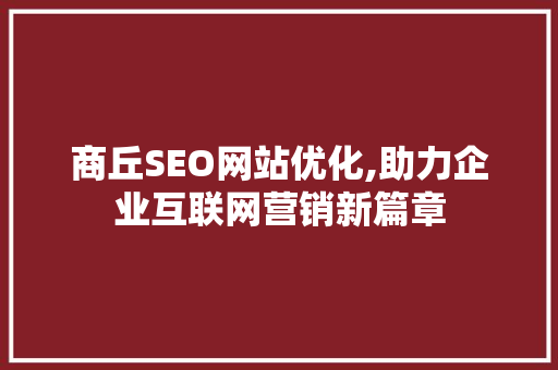 商丘SEO网站优化,助力企业互联网营销新篇章  第1张