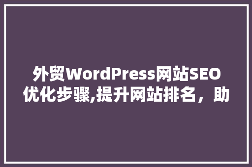 外贸WordPress网站SEO优化步骤,提升网站排名，助力企业拓展国际市场
