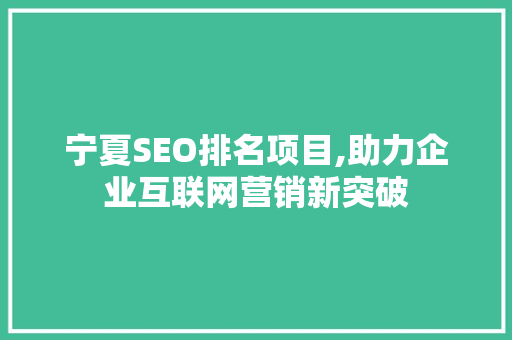 宁夏SEO排名项目,助力企业互联网营销新突破