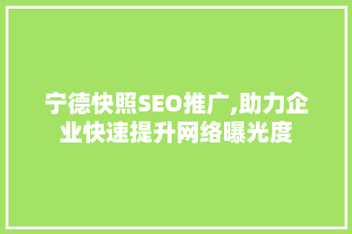 宁德快照SEO推广,助力企业快速提升网络曝光度