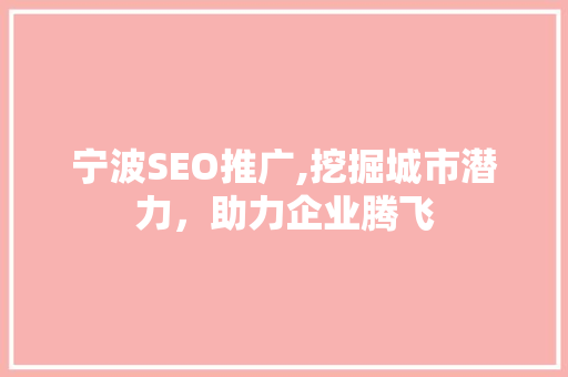 宁波SEO推广,挖掘城市潜力，助力企业腾飞