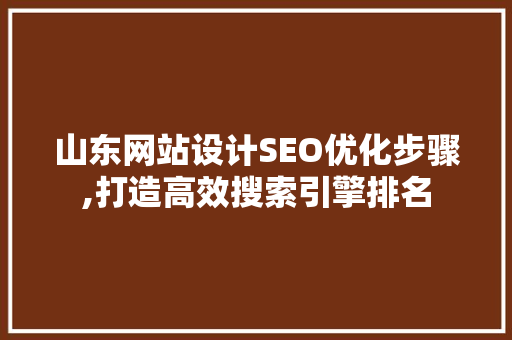 山东网站设计SEO优化步骤,打造高效搜索引擎排名