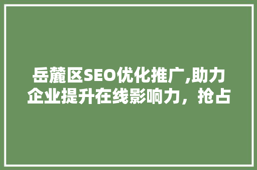 岳麓区SEO优化推广,助力企业提升在线影响力，抢占市场先机