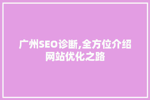 广州SEO诊断,全方位介绍网站优化之路