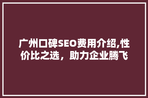广州口碑SEO费用介绍,性价比之选，助力企业腾飞
