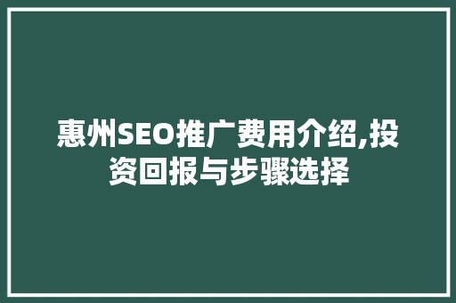 惠州SEO推广费用介绍,投资回报与步骤选择