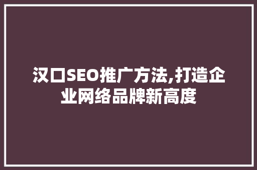 汉口SEO推广方法,打造企业网络品牌新高度