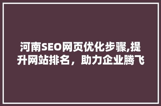 河南SEO网页优化步骤,提升网站排名，助力企业腾飞