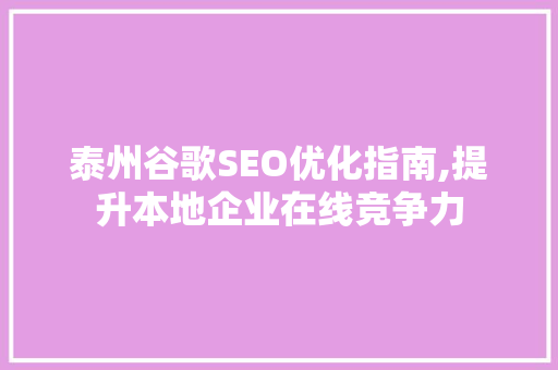 泰州谷歌SEO优化指南,提升本地企业在线竞争力
