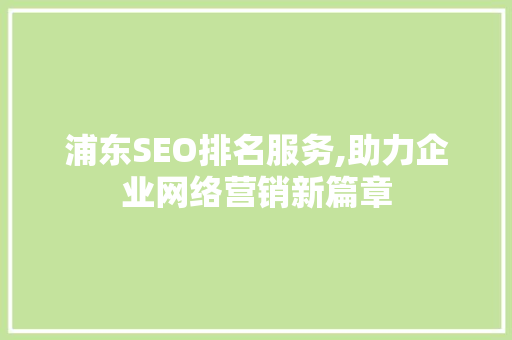 浦东SEO排名服务,助力企业网络营销新篇章