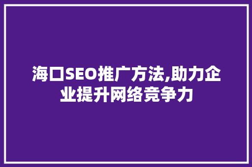 海口SEO推广方法,助力企业提升网络竞争力