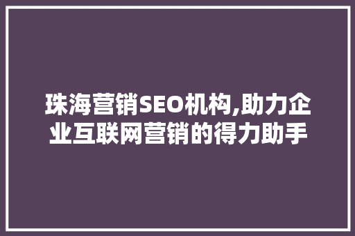 珠海营销SEO机构,助力企业互联网营销的得力助手