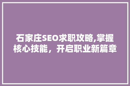 石家庄SEO求职攻略,掌握核心技能，开启职业新篇章