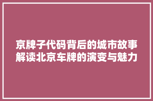 京牌子代码背后的城市故事解读北京车牌的演变与魅力