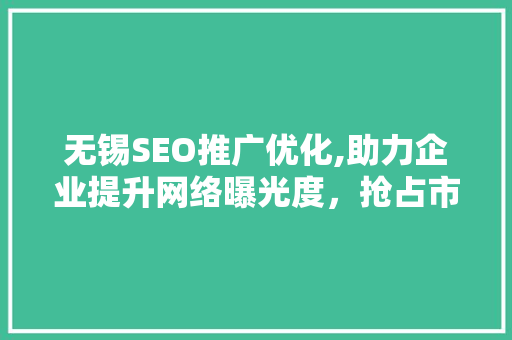 无锡SEO推广优化,助力企业提升网络曝光度，抢占市场先机