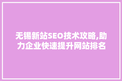 无锡新站SEO技术攻略,助力企业快速提升网站排名