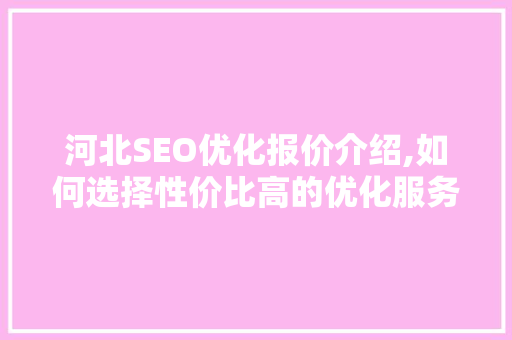 河北SEO优化报价介绍,如何选择性价比高的优化服务