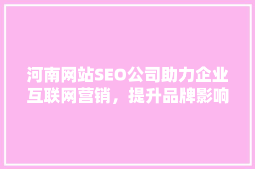 河南网站SEO公司助力企业互联网营销，提升品牌影响力