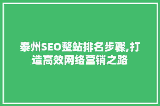 泰州SEO整站排名步骤,打造高效网络营销之路