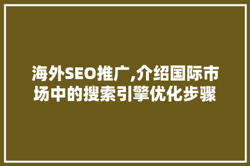 海外SEO推广,介绍国际市场中的搜索引擎优化步骤