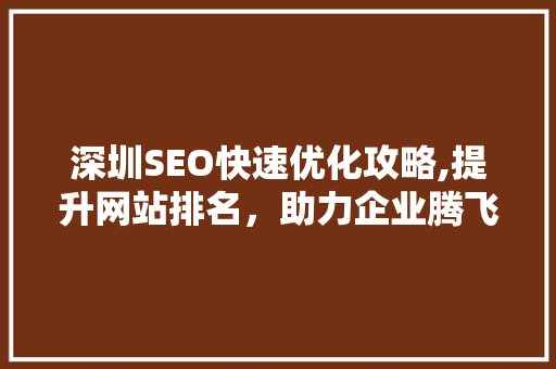 深圳SEO快速优化攻略,提升网站排名，助力企业腾飞