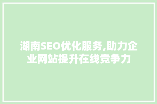 湖南SEO优化服务,助力企业网站提升在线竞争力