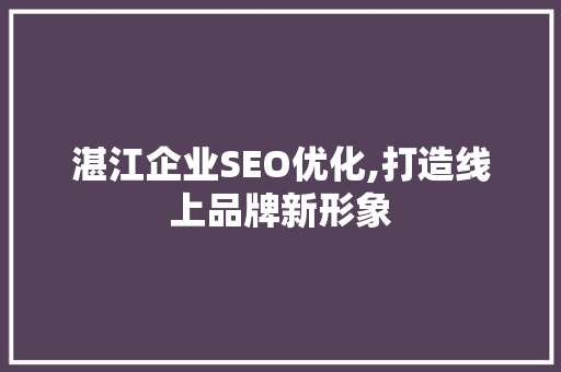 湛江企业SEO优化,打造线上品牌新形象