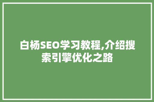 白杨SEO学习教程,介绍搜索引擎优化之路  第1张