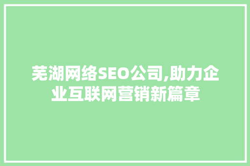 芜湖网络SEO公司,助力企业互联网营销新篇章  第1张