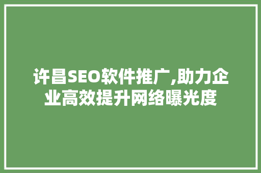 许昌SEO软件推广,助力企业高效提升网络曝光度