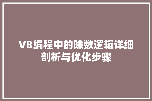 VB编程中的除数逻辑详细剖析与优化步骤