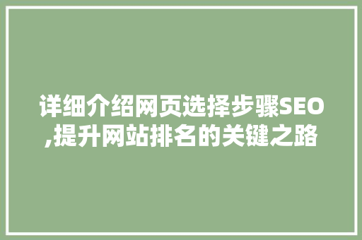 详细介绍网页选择步骤SEO,提升网站排名的关键之路