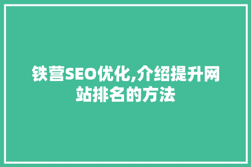 铁营SEO优化,介绍提升网站排名的方法  第1张