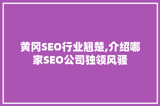 黄冈SEO行业翘楚,介绍哪家SEO公司独领风骚