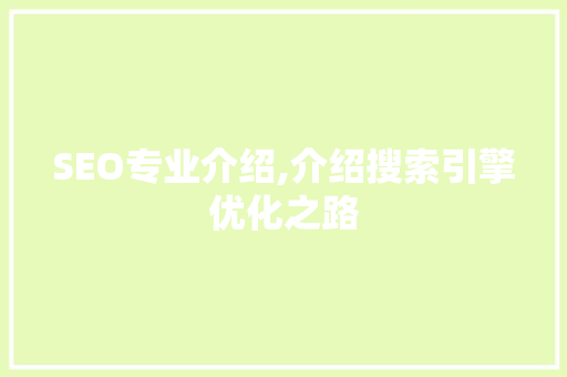 SEO专业介绍,介绍搜索引擎优化之路