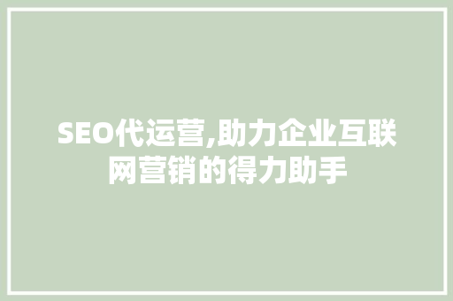 SEO代运营,助力企业互联网营销的得力助手