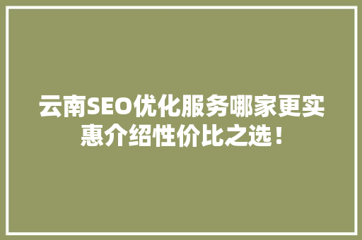 云南SEO优化服务哪家更实惠介绍性价比之选！