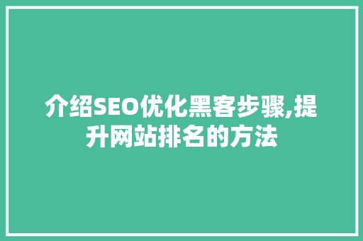 介绍SEO优化黑客步骤,提升网站排名的方法