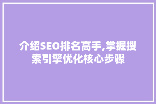 介绍SEO排名高手,掌握搜索引擎优化核心步骤