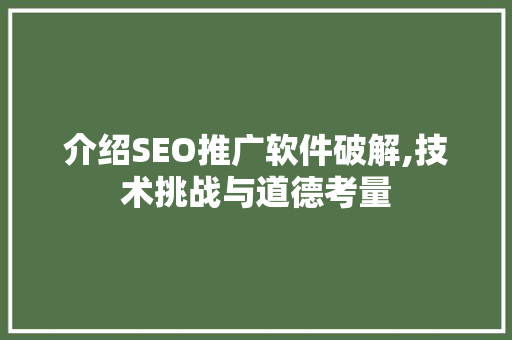 介绍SEO推广软件破解,技术挑战与道德考量