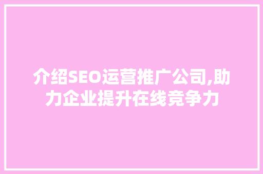 介绍SEO运营推广公司,助力企业提升在线竞争力
