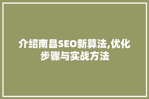 介绍南昌SEO新算法,优化步骤与实战方法  第1张