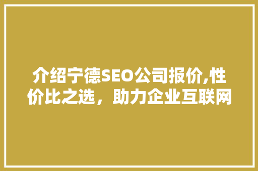 介绍宁德SEO公司报价,性价比之选，助力企业互联网营销腾飞