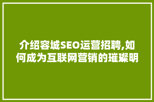 介绍容城SEO运营招聘,如何成为互联网营销的璀璨明星  第1张