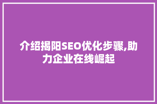 介绍揭阳SEO优化步骤,助力企业在线崛起