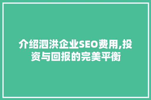 介绍泗洪企业SEO费用,投资与回报的完美平衡