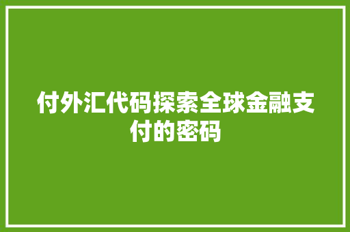 付外汇代码探索全球金融支付的密码  第1张