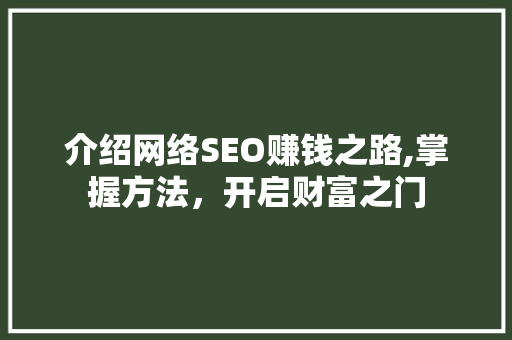 介绍网络SEO赚钱之路,掌握方法，开启财富之门